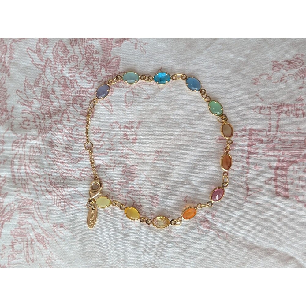 ANTHROPOLOGIE Gold Toned Oval Rainbow Gemstone Dainty Bracelet